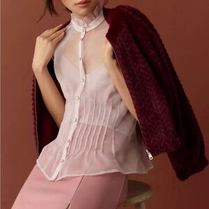 By Anthropologie Sheer Pleated Tank top blouse buttondown